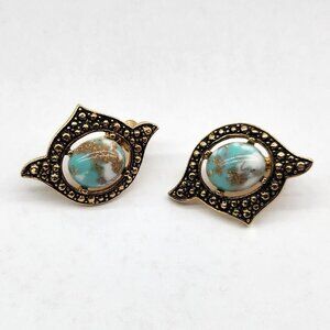 Rare Sarah Coventry Faux Turquoise Clip Earrings *Remembrance*